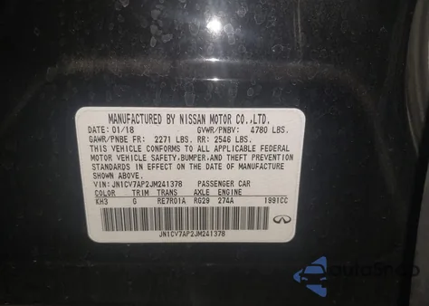 2018 Infiniti Q50 2.0T Pure z USA, uszkodzony, nr VIN JN1CV7AP2JM241378